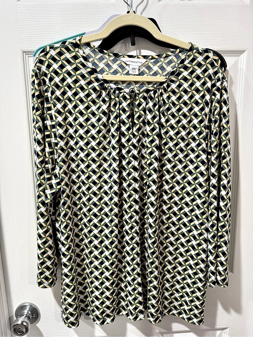 Liz Claiborne Geometric Blouse in Blue & Yellow Size XXL Like New